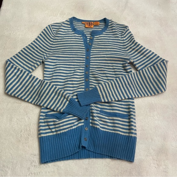 Tory Burch 100% Cashmere Striped Cardigan Sweater 28299 - Picture 1 of 8